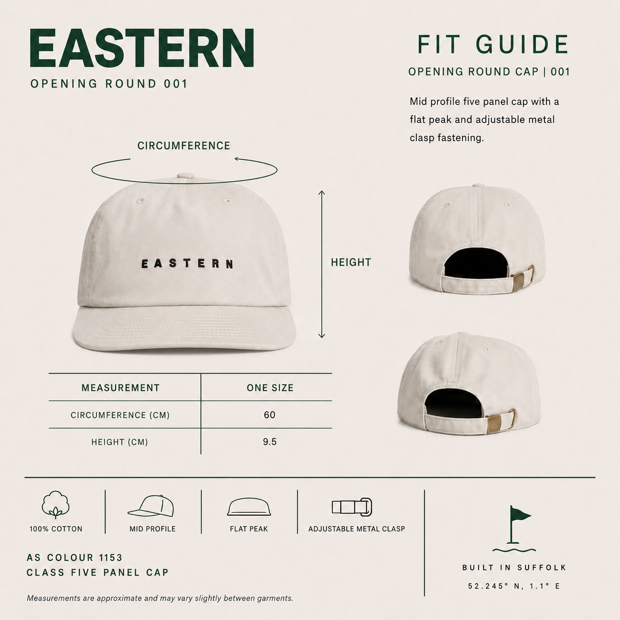 EASTERN Opening Round Cap size guide
